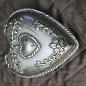 Brighton 4" Hinged Silver Tone Heart Shaped Trinket Jewelry Box